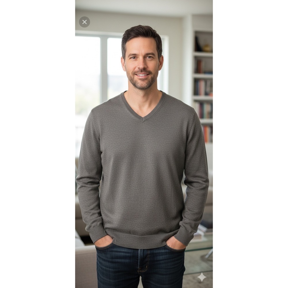 Banana Republic Mens Sweater XL Silk Cotton Cashmere V Neck Brown Long Sleeve